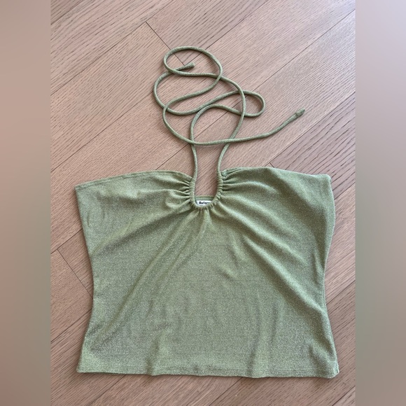 Reformation Anders Metallic Stretch Jersey Halterneck Top in Green NWOT | XL - Picture 4 of 7